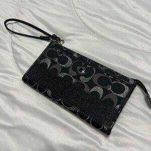 Coach Black Signature Wristlet with Wrist Strap